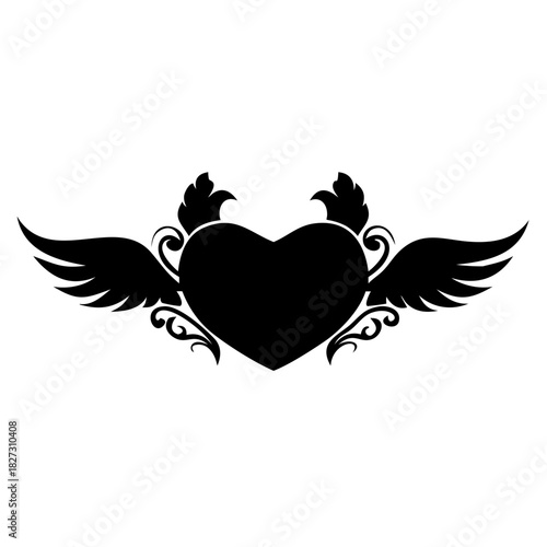 Angel wing heart vector illustration, a passionate symbol of flying love and romance, ideal for Valentine's Day tattoo designs