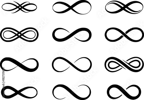 Collection of Diverse Infinity Symbol Designs in Black and White