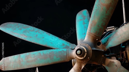Close-up of Rusty Aircraft Propeller with Green Patina
