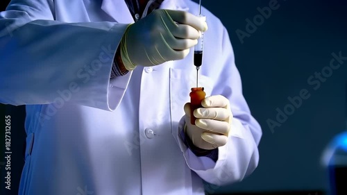Scientist Injecting Liquid into Vial in Laboratory
