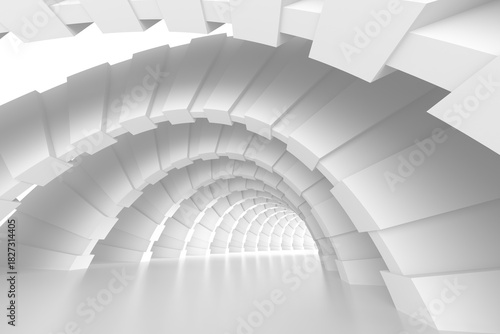 Fototapeta Naklejka Na Ścianę i Meble -  Futuristic white geometric tunnel with abstract arch design for modern background. 3d render