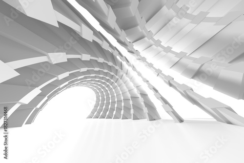 Fototapeta Naklejka Na Ścianę i Meble -  Futuristic abstract architectural tunnel design in monochrome. 3d render