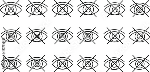 Censored Eye Icons Pattern, Visibility Prohibited or Do Not Look Symbol, Privacy and Safety Warning Signs, Invisible Mode Vector Illustrations, Hidden Content Graphic Set