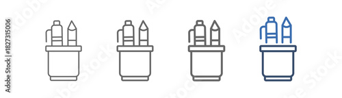 
Outline icon set office supplies with glass, pen and pencil design