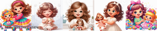 VECTOR IMAGE OF GIRL PLAYING WITH DOLL WITH WHITE BACKGROUND