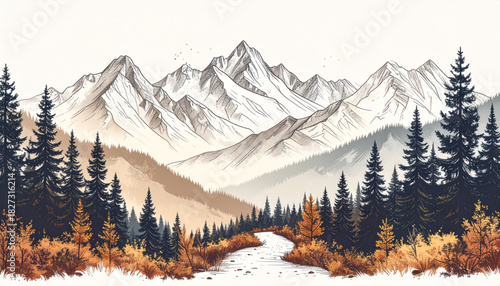 Rough Pencil Mountain Doodles for Adventure Brochure