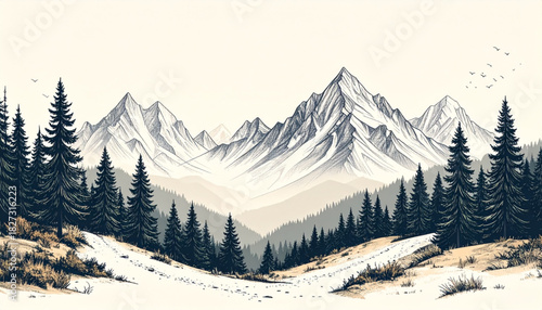 Rough Pencil Mountain Doodles for Adventure Brochure