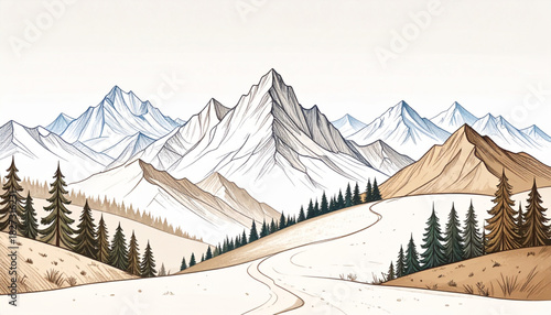 Rough Pencil Mountain Doodles for Adventure Brochure