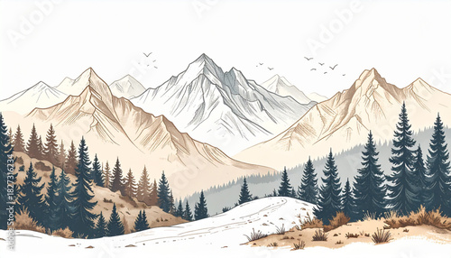 Rough Pencil Mountain Doodles for Adventure Brochure