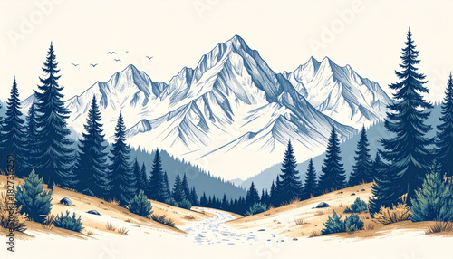 Rough Pencil Mountain Doodles for Adventure Brochure