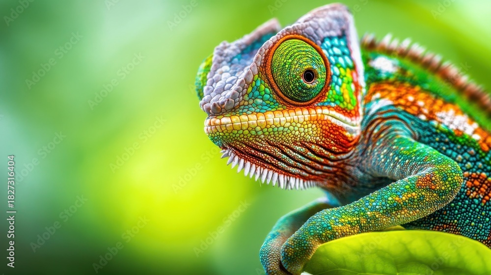 Obraz premium A colorful chameleon with detailed skin in its natural habitat
