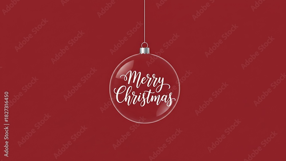 Naklejka premium Red Christmas bauble with Merry Christmas text on red background Keywords: Christmas bauble, red