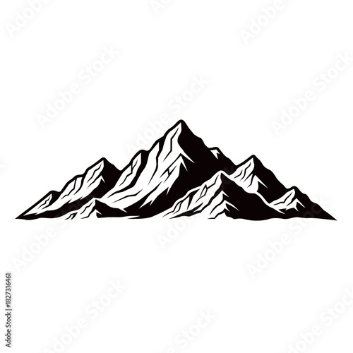 Mountain Range Silhouette Vector Illustration in Minimal Black and White Style