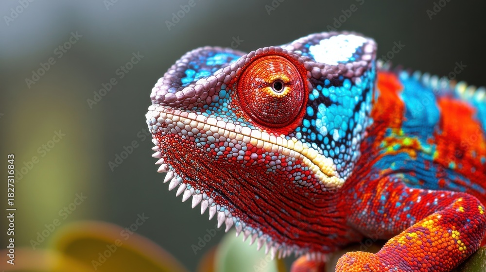 Obraz premium A colorful chameleon in a close up portrait