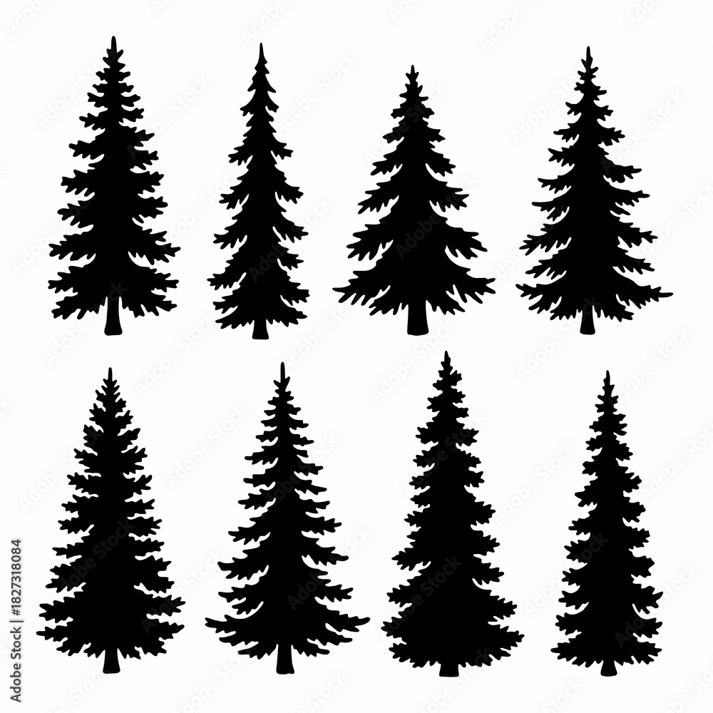 Obraz premium Elegant Tall Pine Tree Silhouettes: Minimalist Design Elements