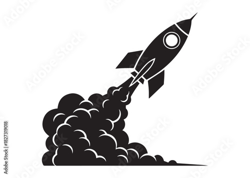 Rocket with smoke icon, Rocket with smoke silhouette vector