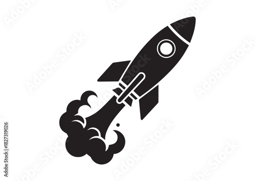 Rocket with smoke icon, Rocket with smoke silhouette vector