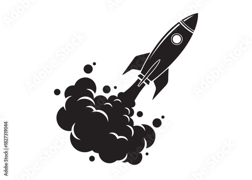 Rocket with smoke icon, Rocket with smoke silhouette vector