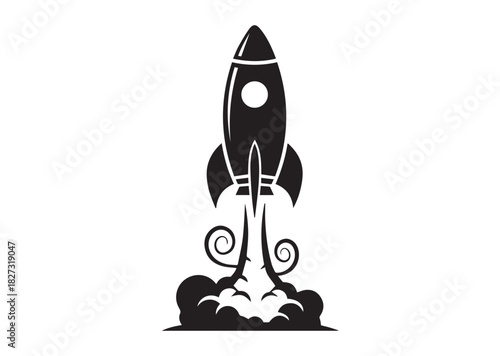 Rocket with smoke icon, Rocket with smoke silhouette vector