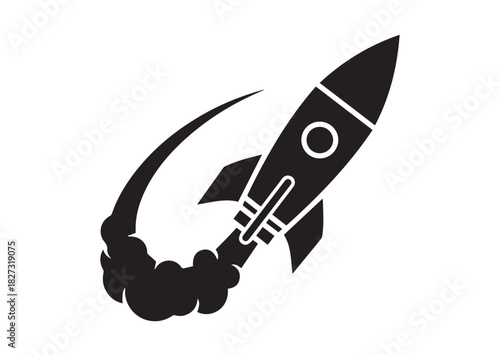 Rocket with smoke icon, Rocket with smoke silhouette vector