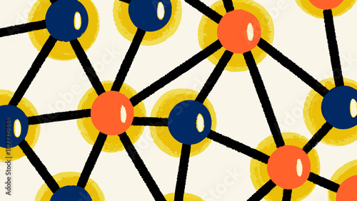 Abstract Vector Illustration of Connected Support Network, Glowing Nodes representing Diverse Community