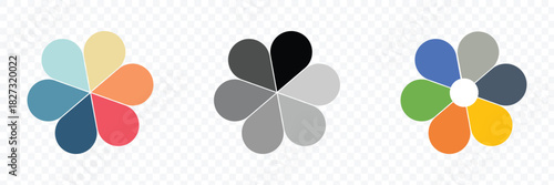 flower diagram with 6 petals. flower with six leaves flat shape icon. infographic circle diagram. pie chart. round wheel chart. vector illustration isolated on white background .EPS 10 .