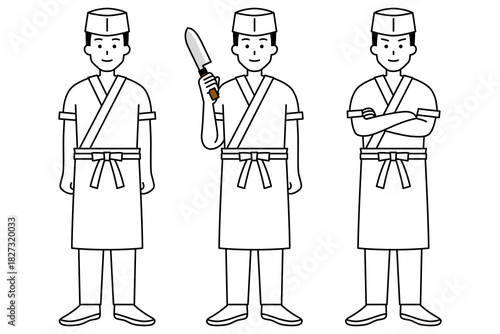 和食屋の男性店員　全身ポーズセット