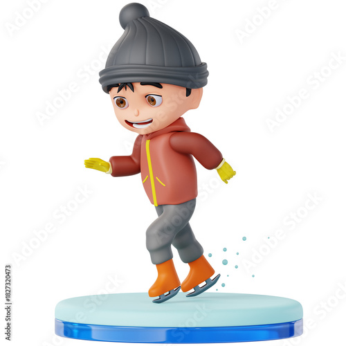 Professionally rendered 3D icon of a man ice skating on a smooth winter rink. Perfect for e-commerce, apps, and digital products seeking clean, high-quality visual illustrations.