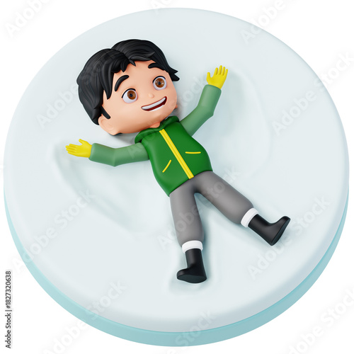 Professionally rendered 3D icon of a man making snow angels in a soft winter scene. Perfect for e-commerce, apps, and digital products needing clean, high-quality visual illustrations.