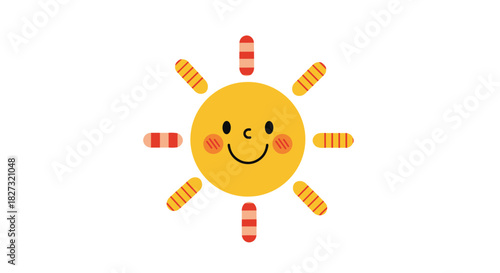 Adorable smiling sun cartoon radiates summer vibes, perfect for kids' designs and cheerful springtime graphics, guaranteed to brighten any project