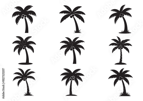 Set of Palm tree icon, Palm tree silhouette vector
