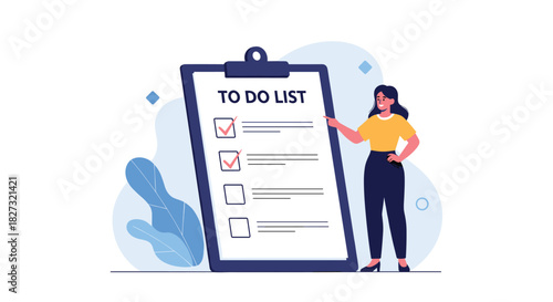 Cheerful woman planning success with a to-do list ready for action, perfect for boosting productivity and time management strategies in business