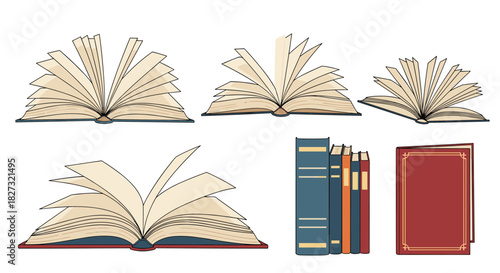 Explore knowledge with open books, learn and study with colorful book spines, and appreciate the classic book cover designs for your needs
