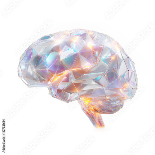 Abstract crystal brain isolated on transparent background