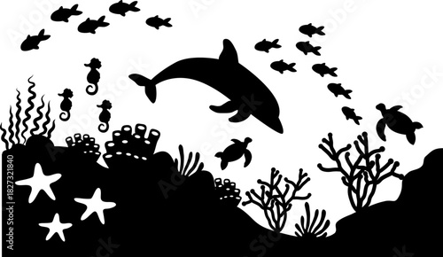 Aquascape Scenery, Underwater Scene Silhouette, Aquarium Fish
