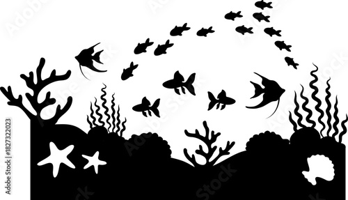 Aquascape Scenery, Underwater Scene Silhouette, Aquarium Fish
