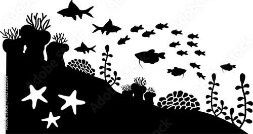 Aquascape Scenery, Underwater Scene Silhouette, Aquarium Fish