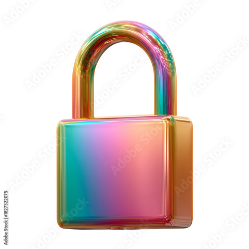 Holographic padlock isolated on transparent background