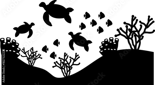 Aquascape Scenery, Underwater Scene Silhouette, Aquarium Fish
