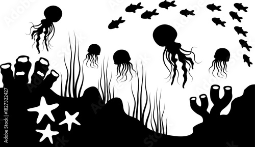 Aquascape Scenery, Underwater Scene Silhouette, Aquarium Fish