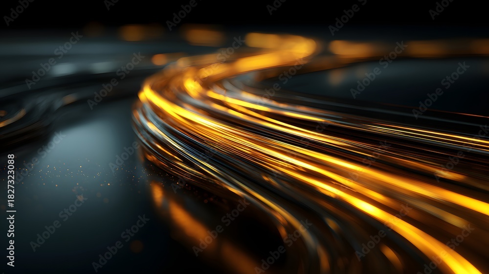 Fototapeta premium Dynamic Light Trails on Dark Background Representing Speed and Data Flow.
