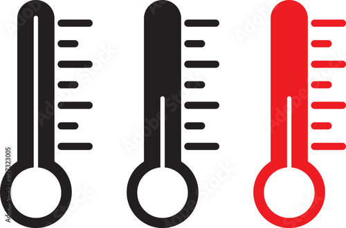thermometer icon set. weather icons. Weather Sign. Temperature Scale Symbol. Low and high temperatures. Set of hot and cold temperature vector icons isolated on. Weather Sign. Temperature Scale Symbol