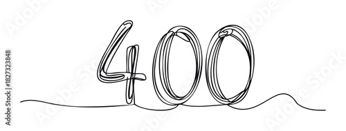 Continuous line drawing of the number 400 in a flowing script, perfect for representing numerical progress, financial data, or celebration milestones in modern media.