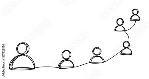 Abstract concept of connection and communication shown with simple human icons linked by a flowing line, representing teamwork or relationships for business presentations and network