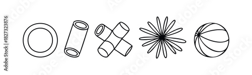 Set of simple line graphics featuring pasta shapes and abstract forms for graphic design use