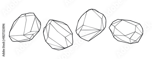 Geometric shapes with faceted surfaces create a modern abstract composition suitable for graphic overlays and contemporary background applications.