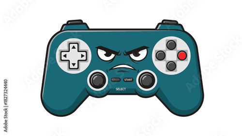 Angry video game controller character with grumpy expression