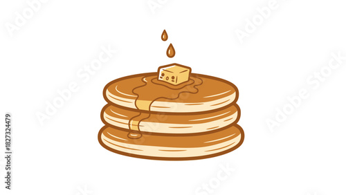 Stack of pancakes with melting butter and dripping maple syrup