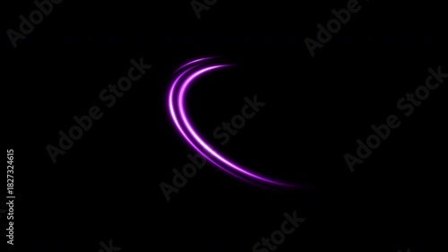Abstract Purple Neon Light Streak Moving in Semicircle Curve with Glow Effect on Transparent Background Alpha Channel 4K