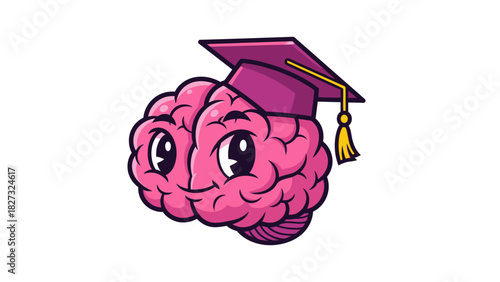 Cartoon brain wearing graduation cap, clever concept for smarts